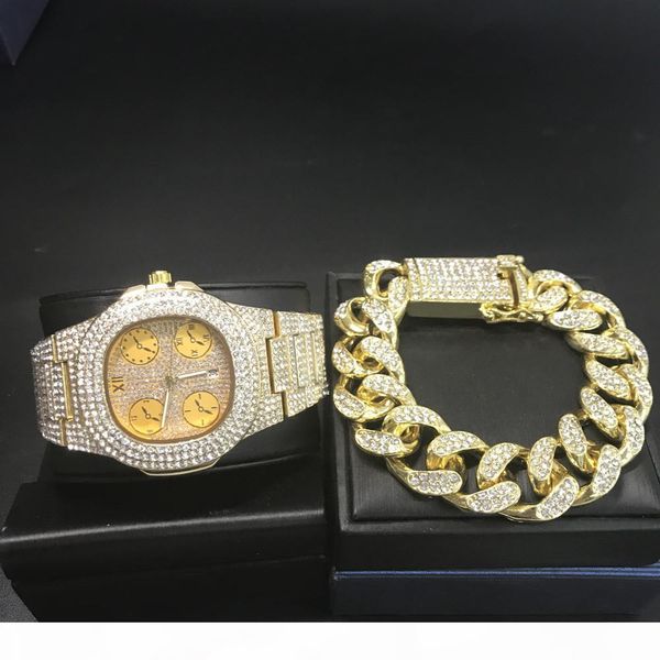 luxury men fashion gold diamond watch & diamond bracelet for men ice out cuban watch brand hip hop for, Slivery;brown
luxury men fashion gold diamond watch & diamond bracelet for men ice out cuban watch brand hip hop for, Slivery;brown