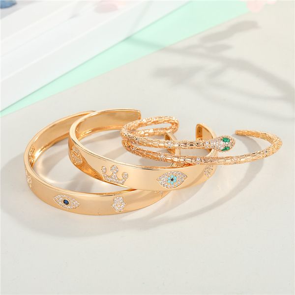 women' vintage eye fatima hands copper zirconia open bangle snake crown queen lady female bangles bracelet cuff jewelry, Black
women' vintage eye fatima hands copper zirconia open bangle snake crown queen lady female bangles bracelet cuff jewelry, Black