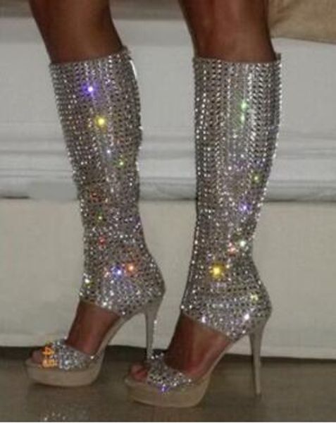 2020 summer brand women open toe rhinestone bling bling high platform gladiator boots cut-out knee high crystal heel boots, Black
2020 summer brand women open toe rhinestone bling bling high platform gladiator boots cut-out knee high crystal heel boots, Black