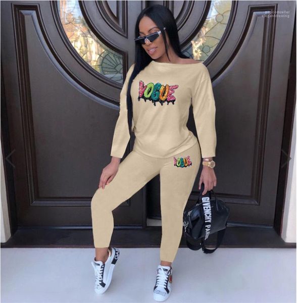 long sleeve tshirts pencil pants casual 2pcs sets fashion womens suits sequins letter womens designer tracksuits, Gray
long sleeve tshirts pencil pants casual 2pcs sets fashion womens suits sequins letter womens designer tracksuits, Gray