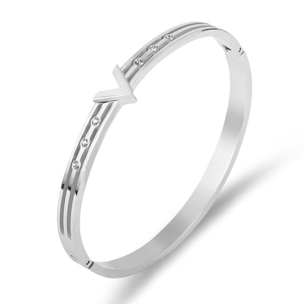 classic brand cz crystals with letter v bangles for women stainless steel lover bangles charm bijou wedding jewelry accessory, Black
classic brand cz crystals with letter v bangles for women stainless steel lover bangles charm bijou wedding jewelry accessory, Black