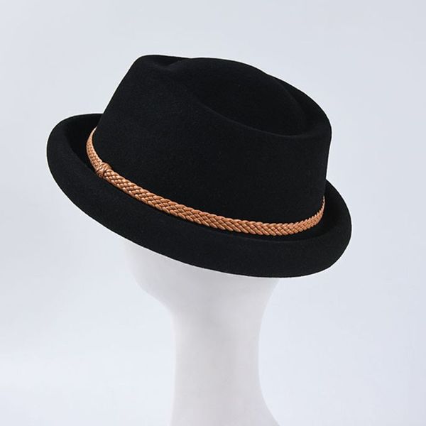 men women vintage short cuffed brim jazz hat japanese style winter classic solid color faux felt cap with weave braided belt, Blue;gray
men women vintage short cuffed brim jazz hat japanese style winter classic solid color faux felt cap with weave braided belt, Blue;gray