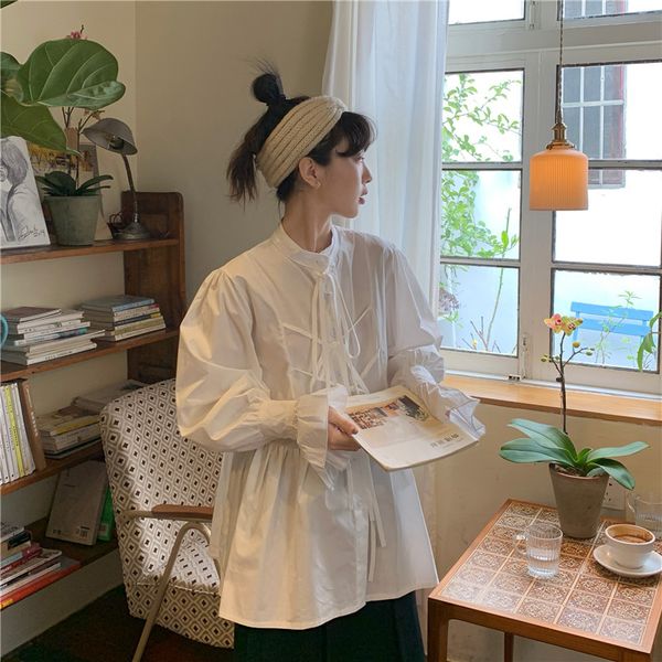 coigarsam loose shirt womens spring puff sleeve bow belt women shirts white 7112
coigarsam loose shirt womens spring puff sleeve bow belt women shirts white 7112