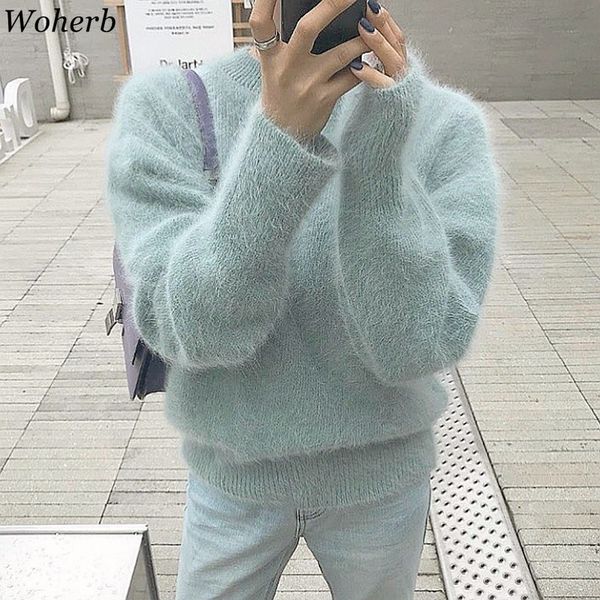 woherb 2020 new chic women pullover mohair sweater vintage harajuku jumper femme streetwear autumn winter korean sweaters, White;black
woherb 2020 new chic women pullover mohair sweater vintage harajuku jumper femme streetwear autumn winter korean sweaters, White;black