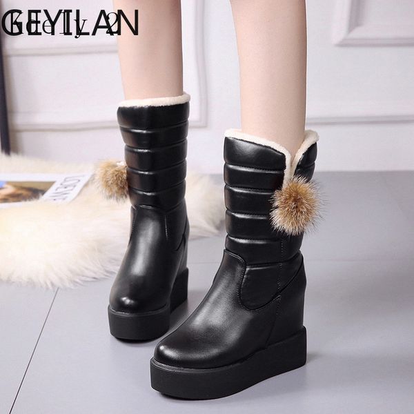 boots pu winter women wedge mid calf shoes fashion leather round toe ladies warm snow, Black
boots pu winter women wedge mid calf shoes fashion leather round toe ladies warm snow, Black