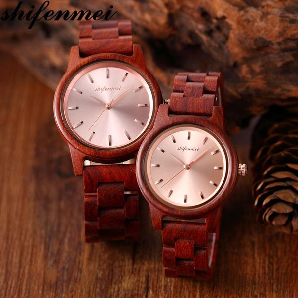 shifenmei wooden couple watch zebra wood rosewood quartz watch send lover gift valentine's day gift anniversary holiday, Slivery;brown