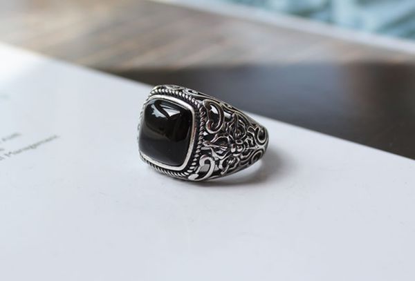 925 silver black garnet ring for men female engraved flower fashion open size sterling thai silver jewelry
925 silver black garnet ring for men female engraved flower fashion open size sterling thai silver jewelry