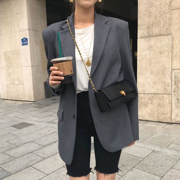 women's suits & blazers korean grey women blazer 2021 casual loose lady office work suit pockets jackets coat female streetwear vintage, White;black
women's suits & blazers korean grey women blazer 2021 casual loose lady office work suit pockets jackets coat female streetwear vintage, White;black