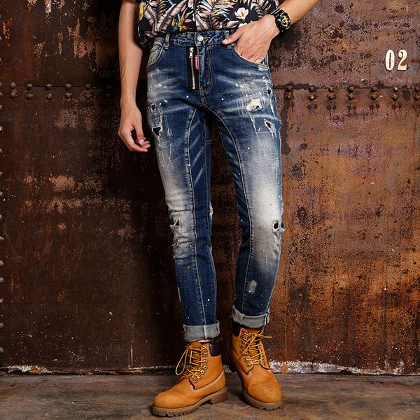 men's jeans american streetwear fashion men slim fit ripped vintage designer denim pants hip hop homme, Blue
men's jeans american streetwear fashion men slim fit ripped vintage designer denim pants hip hop homme, Blue