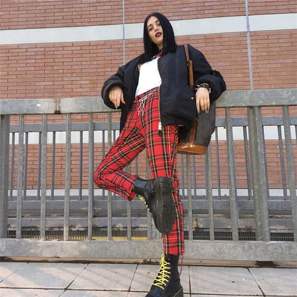 women's pants & capris retro punk red plaid checkered female autumn loose streetwear pencil trousers, Black;white
women's pants & capris retro punk red plaid checkered female autumn loose streetwear pencil trousers, Black;white