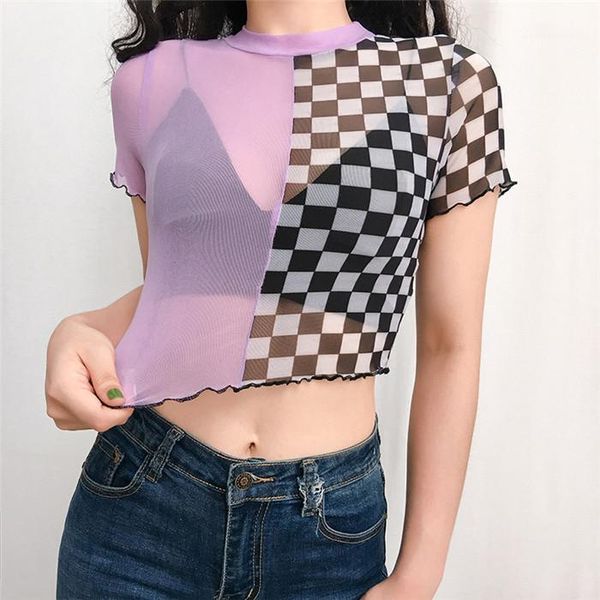 tees women slim high fashion contrast color womens checkerboard patckwork tshirts woman summer mesh see through short, White
tees women slim high fashion contrast color womens checkerboard patckwork tshirts woman summer mesh see through short, White