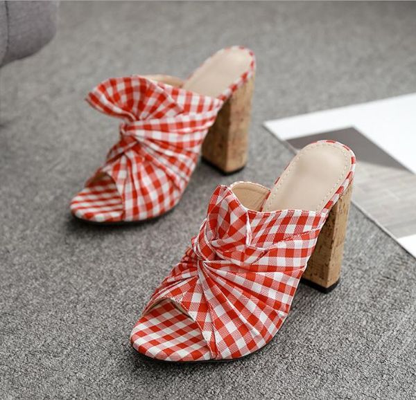 ladies sandals and slippers idyllic red plaid cloth pleated upper thick heel pointed casual high heels, Black
ladies sandals and slippers idyllic red plaid cloth pleated upper thick heel pointed casual high heels, Black