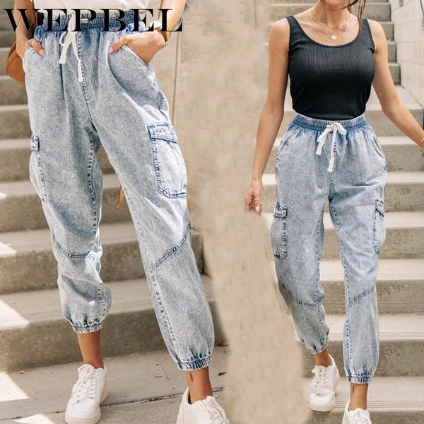 wepbel jeans women's casual stitching pocket mid-waist lace-up denim pencil pants autumn fashion bleached washed vintage jeans, Blue
wepbel jeans women's casual stitching pocket mid-waist lace-up denim pencil pants autumn fashion bleached washed vintage jeans, Blue