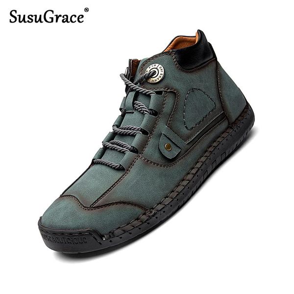susugrace quality men's leather ankle boots autumn casual flats high-shoes winter breathable non-slip lace-up male botas new, Black
susugrace quality men's leather ankle boots autumn casual flats high-shoes winter breathable non-slip lace-up male botas new, Black