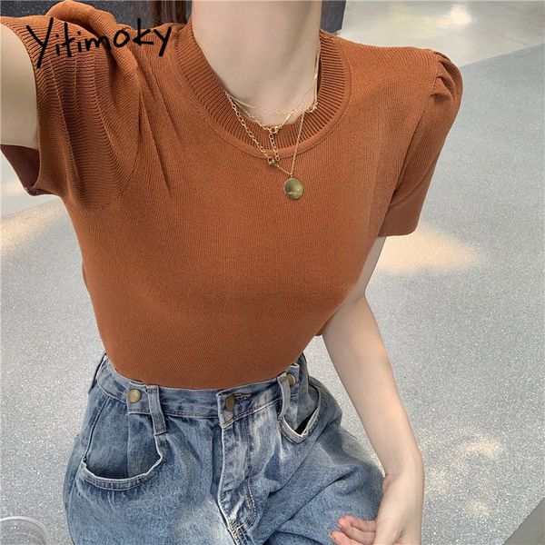 6 colors puff sleeve women sweaters and pullovers summer thin knit sweater women elastic casual stretch slim korean top, White;black 
6 colors puff sleeve women sweaters and pullovers summer thin knit sweater women elastic casual stretch slim korean top, White;black