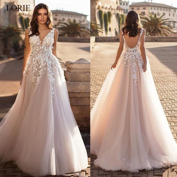 lorie 2020 graceful v neck beach wedding dresses backless 3d floral appliqued lace bridal gowns tulle vestido de novia plus size, White
lorie 2020 graceful v neck beach wedding dresses backless 3d floral appliqued lace bridal gowns tulle vestido de novia plus size, White