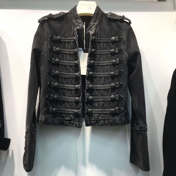 women's jackets 2021 slim and handsome style double row button splicing short denim coat for women, Black;brown
women's jackets 2021 slim and handsome style double row button splicing short denim coat for women, Black;brown
