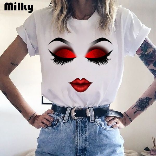 women's t-shirt girls face makeup red prints women t shirts harajuku aesthetic casual tshirt femme graphic hipster vintage shirt tee, White
women's t-shirt girls face makeup red prints women t shirts harajuku aesthetic casual tshirt femme graphic hipster vintage shirt tee, White