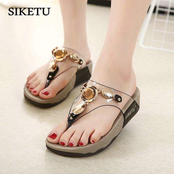 summer shoes bohemia casual women shoes crystal flip flops high hell 4 cm wedges women sandals outdoor beach slippers, Black
summer shoes bohemia casual women shoes crystal flip flops high hell 4 cm wedges women sandals outdoor beach slippers, Black