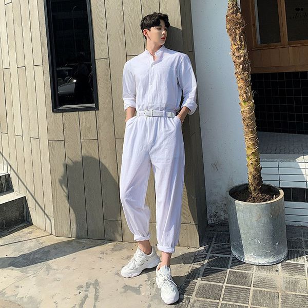 loose white jumpsuits stand collar shirt overalls pant streetwear stage show trousers male long sleeve summer cotton linen men, Black
loose white jumpsuits stand collar shirt overalls pant streetwear stage show trousers male long sleeve summer cotton linen men, Black