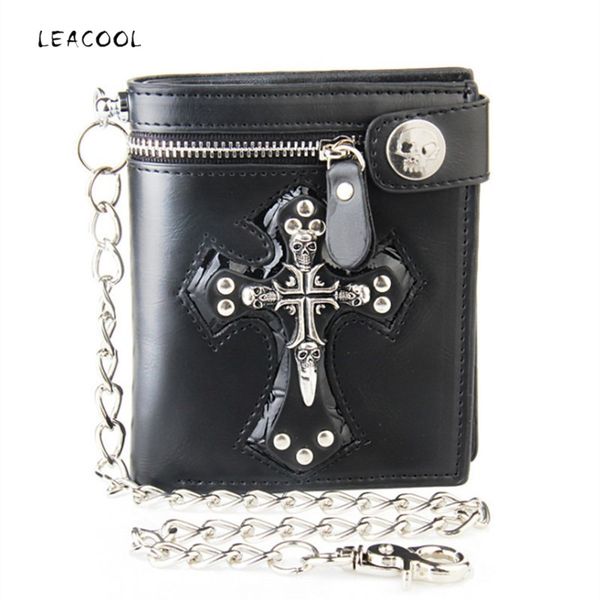 vintage genuine leather punk skull cross short wallet coin purse with chain zipper wallets purse female male with coin pocket, Red;black
vintage genuine leather punk skull cross short wallet coin purse with chain zipper wallets purse female male with coin pocket, Red;black