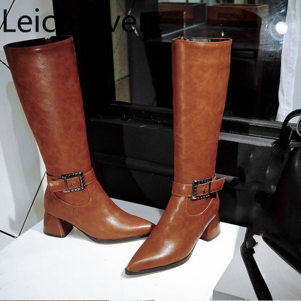 women's boots new autumn and winter pointed fashion zipper belt buckle mid heel high tube women's shoes plus size 32-48 6cm high, Black
women's boots new autumn and winter pointed fashion zipper belt buckle mid heel high tube women's shoes plus size 32-48 6cm high, Black