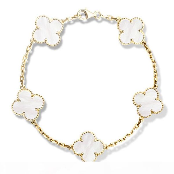 18k gold four-leaf clover bracelets with logo buckle natural black onyx sardonyx white agate clover charm chain bracelets, Golden;silver
18k gold four-leaf clover bracelets with logo buckle natural black onyx sardonyx white agate clover charm chain bracelets, Golden;silver