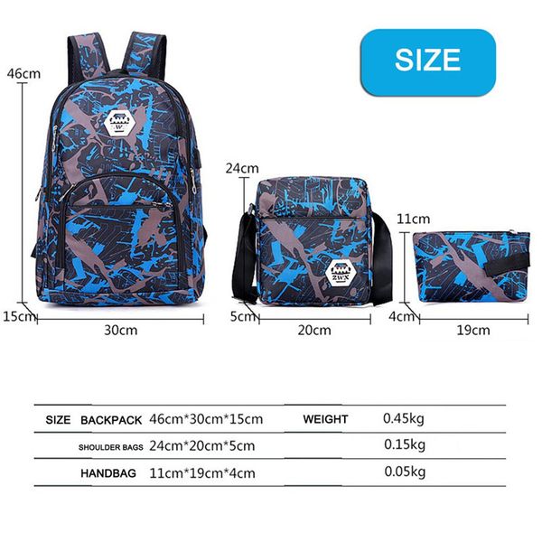 3pcs/set outdoor bags camouflage travel backpack computer bags oxford brake chain middle school student bag 3 colors in stock dhl
3pcs/set outdoor bags camouflage travel backpack computer bags oxford brake chain middle school student bag 3 colors in stock dhl