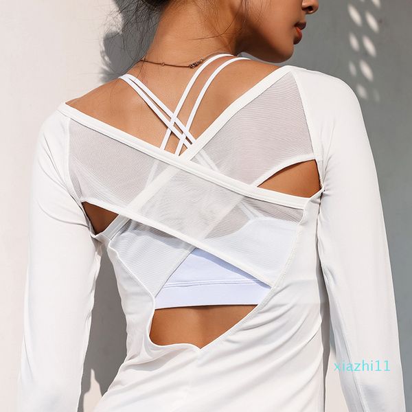 women open shirts white mesh cross back sport shirt long sleeve backless yoga fitness workout gym running t-shirts
women open shirts white mesh cross back sport shirt long sleeve backless yoga fitness workout gym running t-shirts