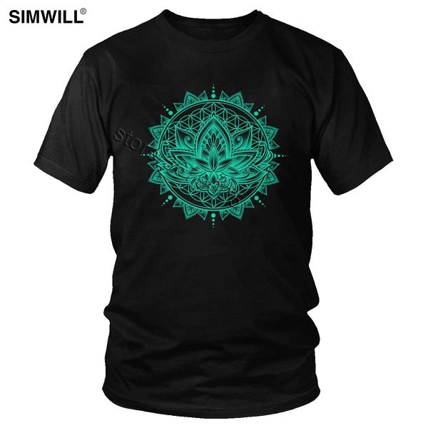 creative lotus mandala t shirt men casual 100% cotton flower t-shirts round neck short sleeve streetwear summer tees