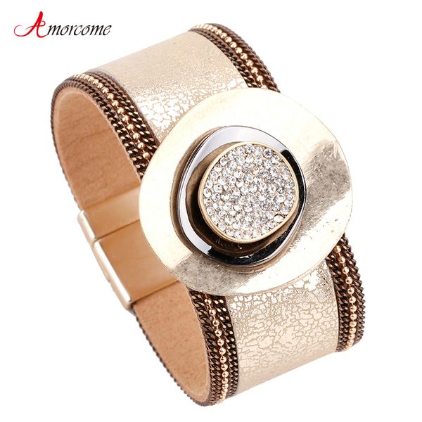 amorcome round metal charm bracelets for women elegant gold color female wide leather bracelets & bangles female jewelry, Red;blue
amorcome round metal charm bracelets for women elegant gold color female wide leather bracelets & bangles female jewelry, Red;blue