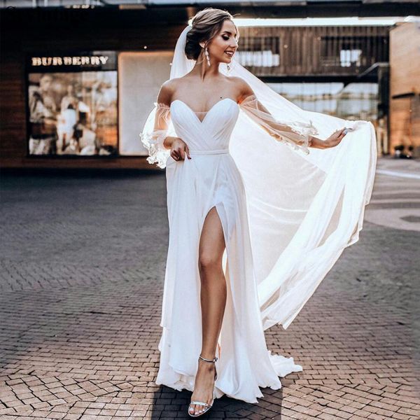 beach chiffon wedding dresses pleats split side boho bride gowns puff long sleeves princess bridal dress robe de mariee, White
beach chiffon wedding dresses pleats split side boho bride gowns puff long sleeves princess bridal dress robe de mariee, White