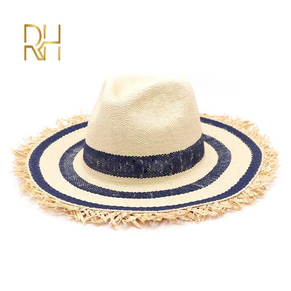 classical striped raffia fringed paper straw hat wide brim jazz beach hat women summer sun man cap uv rh, Blue;gray
classical striped raffia fringed paper straw hat wide brim jazz beach hat women summer sun man cap uv rh, Blue;gray