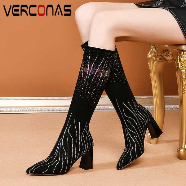 verconas women knee-high boots autumn winter rhinestone shoes woman back zipper pointed toe high heels long boots stretch, Black
verconas women knee-high boots autumn winter rhinestone shoes woman back zipper pointed toe high heels long boots stretch, Black
