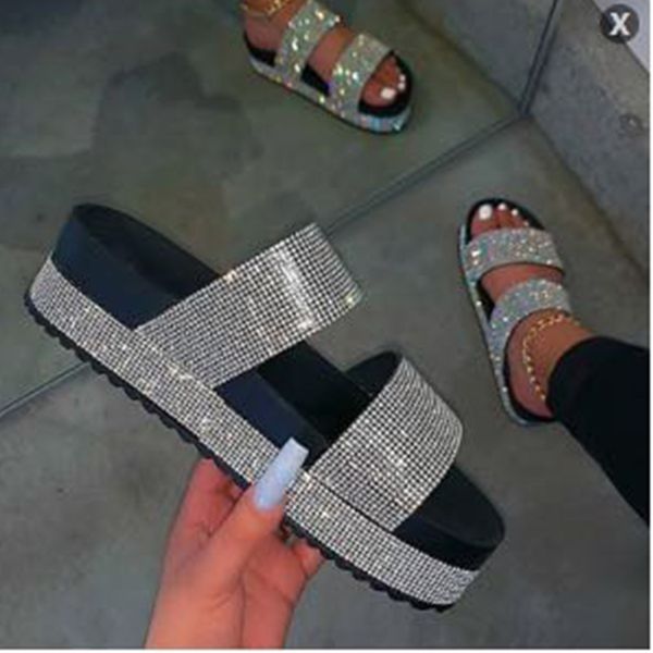 women slippers glitter crystal slides for women's comfort thick bottom flats ladies platform shoes female indoor shoe big size, Black
women slippers glitter crystal slides for women's comfort thick bottom flats ladies platform shoes female indoor shoe big size, Black