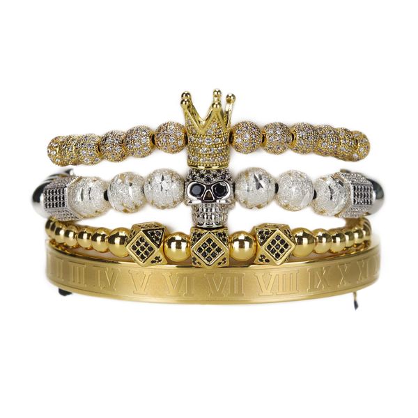 4pcs/set luxury bracelet stainless steel bangle skull king crown cz charms beads men's bracelets & bangles for men jewelry y200810, Black
4pcs/set luxury bracelet stainless steel bangle skull king crown cz charms beads men's bracelets & bangles for men jewelry y200810, Black