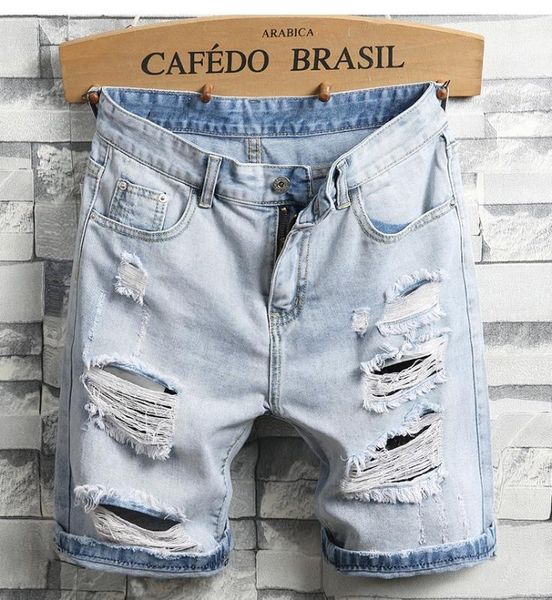 men's jeans men light blue denim shorts holes short straight casual jean knee length
men's jeans men light blue denim shorts holes short straight casual jean knee length