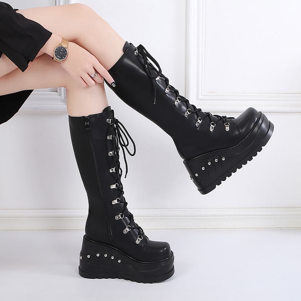 boots womens platform heels classics gothic women knee high punk wedge shoes black chunky botas para mujer
boots womens platform heels classics gothic women knee high punk wedge shoes black chunky botas para mujer