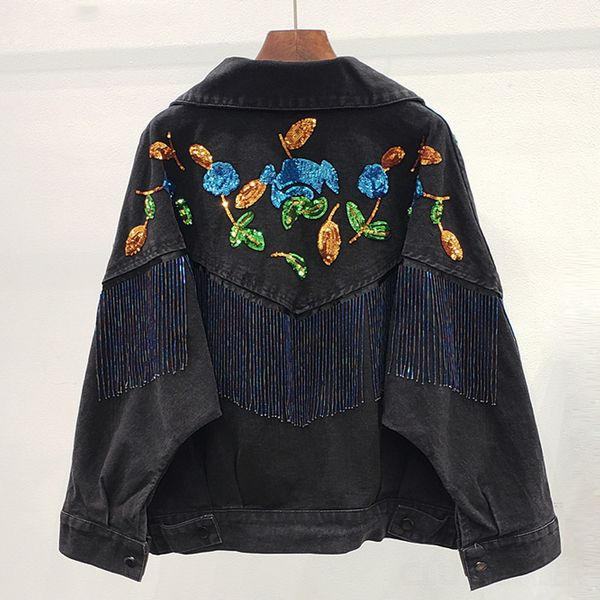 spring autumn black streetwear floral sequins denim jacket woman tassel casual loose jeans coat female outwear chaquetas mujer, Black;brown
spring autumn black streetwear floral sequins denim jacket woman tassel casual loose jeans coat female outwear chaquetas mujer, Black;brown