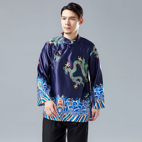 men's casual shirts autumn tang suit dragon cross-body coat chinese-style artistic frog cardigan stand collar shirt men robe, White;black
men's casual shirts autumn tang suit dragon cross-body coat chinese-style artistic frog cardigan stand collar shirt men robe, White;black