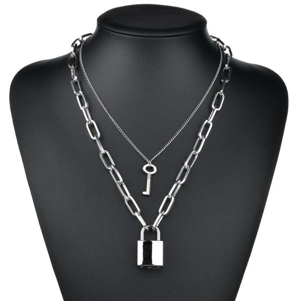 key padlock chain choker necklace double layer pendants necklaces women men collier femme fashion jewelry, Silver
key padlock chain choker necklace double layer pendants necklaces women men collier femme fashion jewelry, Silver