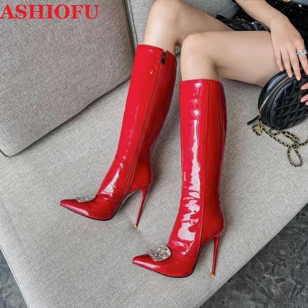 ashiofu 2020 new handmade ladies high heels boots patent leather party dress knee high boots large size real ps, Black
ashiofu 2020 new handmade ladies high heels boots patent leather party dress knee high boots large size real ps, Black