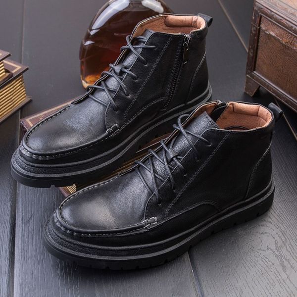 winter new thick bottom lace up zip round toe mens high boots british retro genuine leather cowhide male casual short boots, Black
winter new thick bottom lace up zip round toe mens high boots british retro genuine leather cowhide male casual short boots, Black