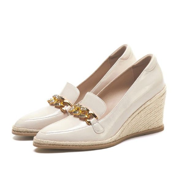 dress shoes pointed toe patent leather women wedges fashion high heels platform autumn casual woman quality, Black