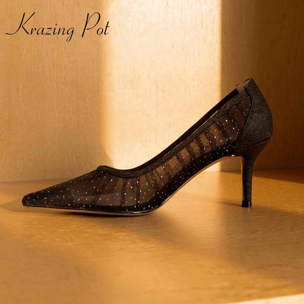 krazing pot air mesh breathable sun protection mixed cloth bling pleated pointed toe thin high heels beauty lady women pumps l63, Black
krazing pot air mesh breathable sun protection mixed cloth bling pleated pointed toe thin high heels beauty lady women pumps l63, Black