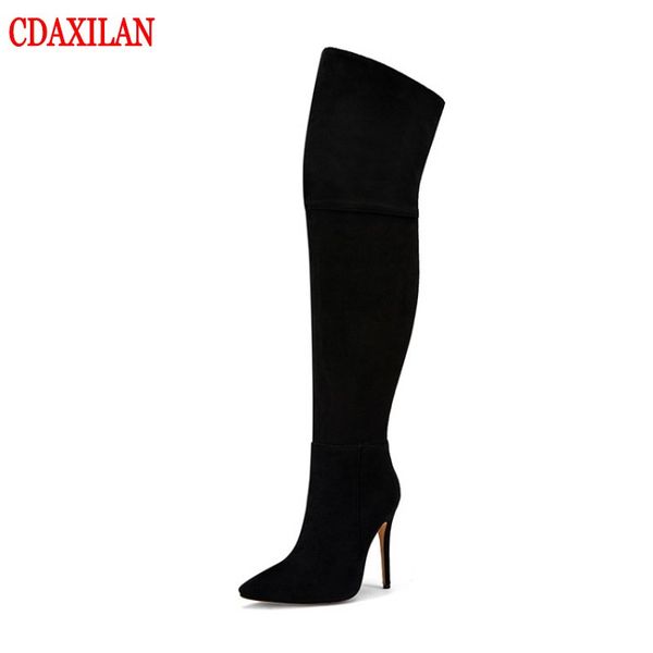 cdaxilan new women's over-the-knee boots genuine sheep suede elastic thigh boots ladies lsuper high heels pointed toe boot, Black
cdaxilan new women's over-the-knee boots genuine sheep suede elastic thigh boots ladies lsuper high heels pointed toe boot, Black