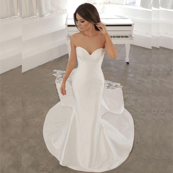 simple white satin mermaid wedding dresses sweetheart big bow decoration bridal dress sweep train lace appliques wedding gown
simple white satin mermaid wedding dresses sweetheart big bow decoration bridal dress sweep train lace appliques wedding gown