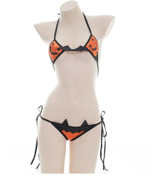 halloween women bras sets pumpkin bat pattern lace up halter 2 piece set with small bell three point type 2pcs, Black;white
halloween women bras sets pumpkin bat pattern lace up halter 2 piece set with small bell three point type 2pcs, Black;white