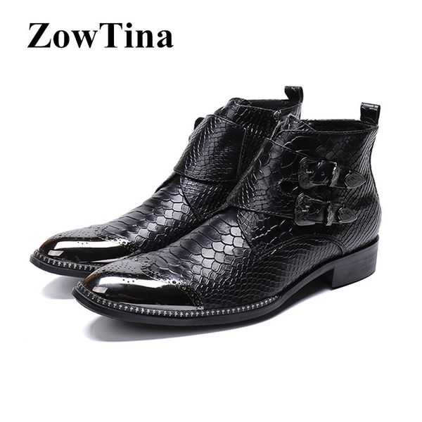 men round toe studded ankle boots double buckle bota masculino handmade studded office work booties big size combat boots shoes, Black
men round toe studded ankle boots double buckle bota masculino handmade studded office work booties big size combat boots shoes, Black
