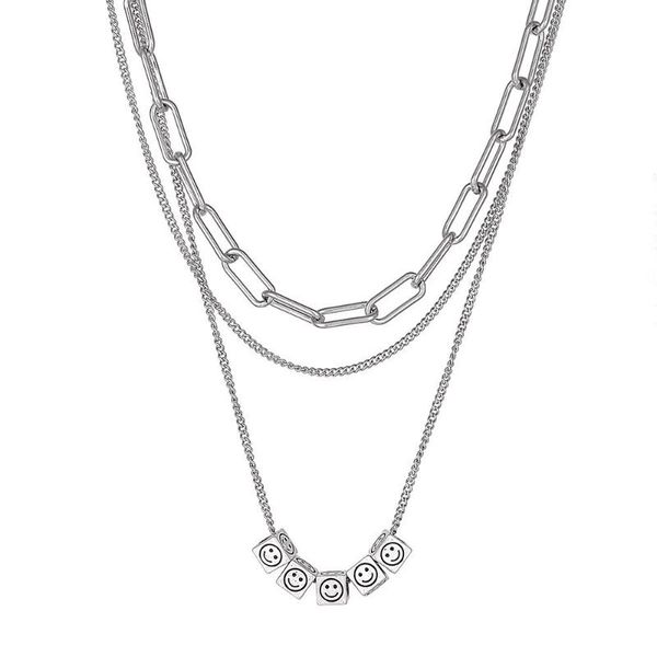 fashion retro hip hop multi-layered necklace female box dice pendant jewelry sale, Silver